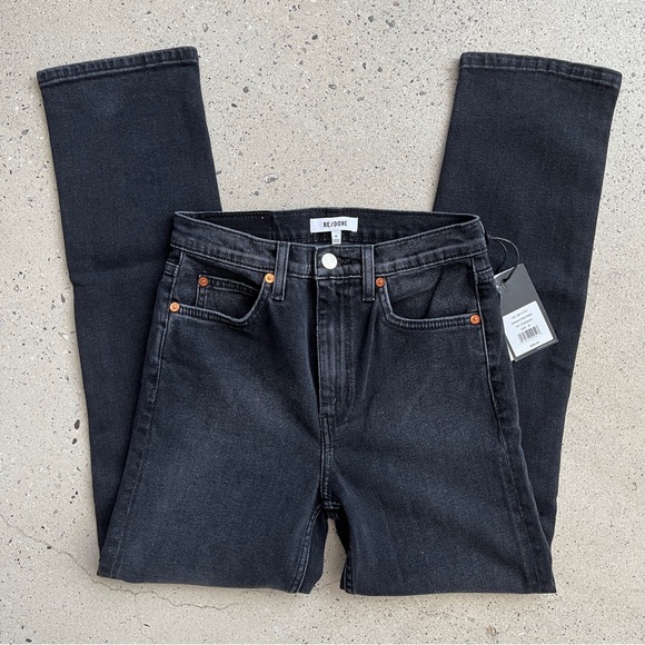 Re/Done NWT Washed Black Comfort Stretch 70s Straight Denim Jean - Picture 5 of 15